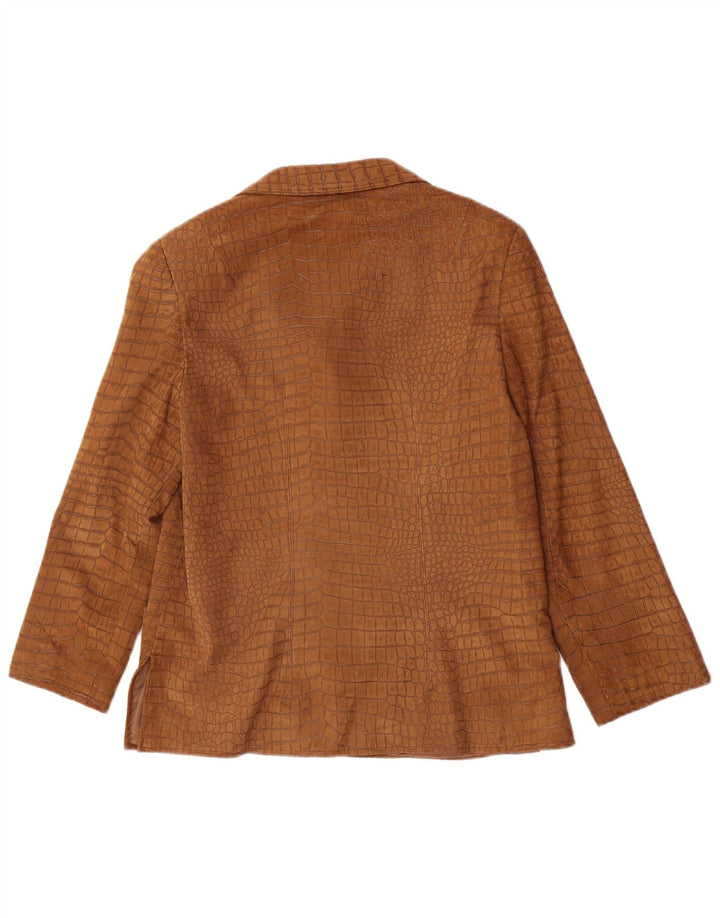Giacca blazer vintage da donna a 4 bottoni UK 12 stampa animalier marrone medio
