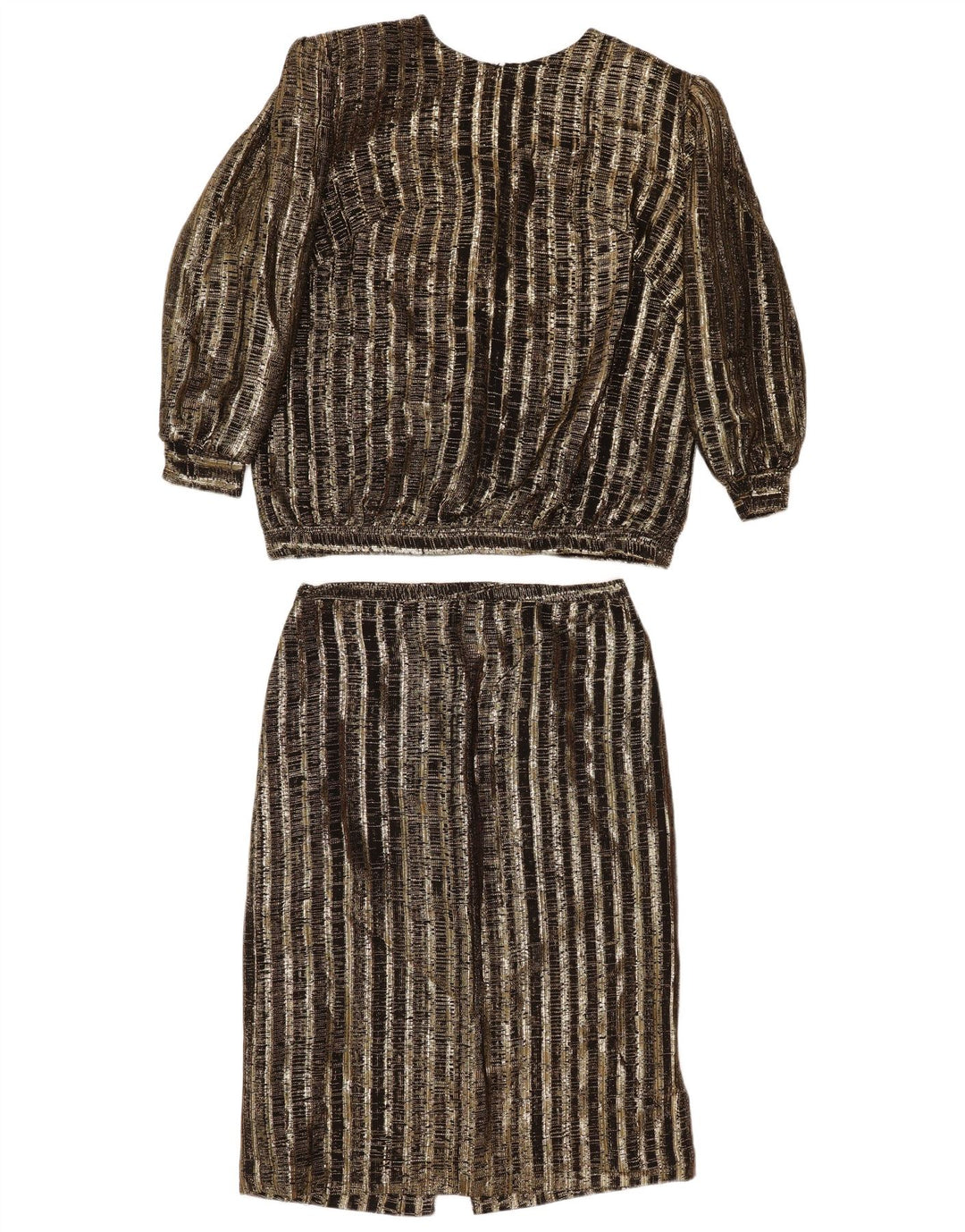 Set gonna vintage da donna in 2 pezzi UK 14 medio W29 a righe marroni