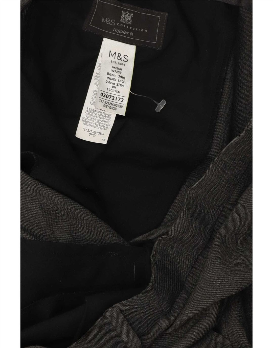 Pantaloni da abito vestibilità regolare da uomo Marks & Spencer W34 L29 poliestere grigio