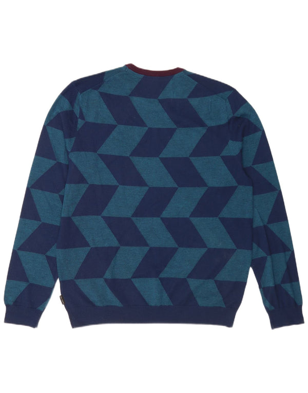 Maglione maglione girocollo da uomo Ted Baker taglia 5 XL lana geometrica blu