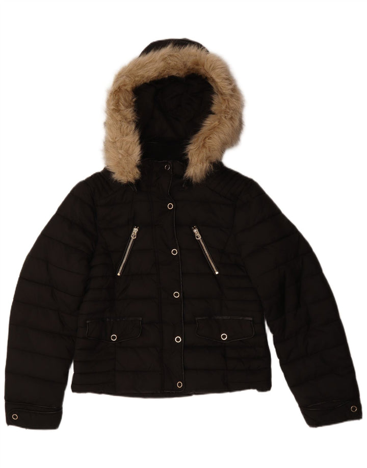 Giacca imbottita con cappuccio da donna Zara UK 14 poliestere nero medio