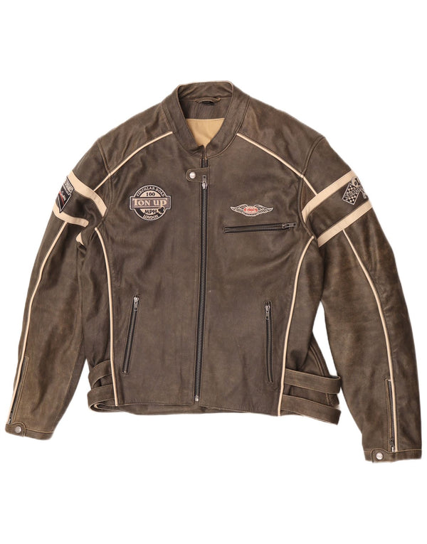 Giacca da pilota in pelle grafica da uomo Spirit Motors UK 44 2XL Pelle marrone