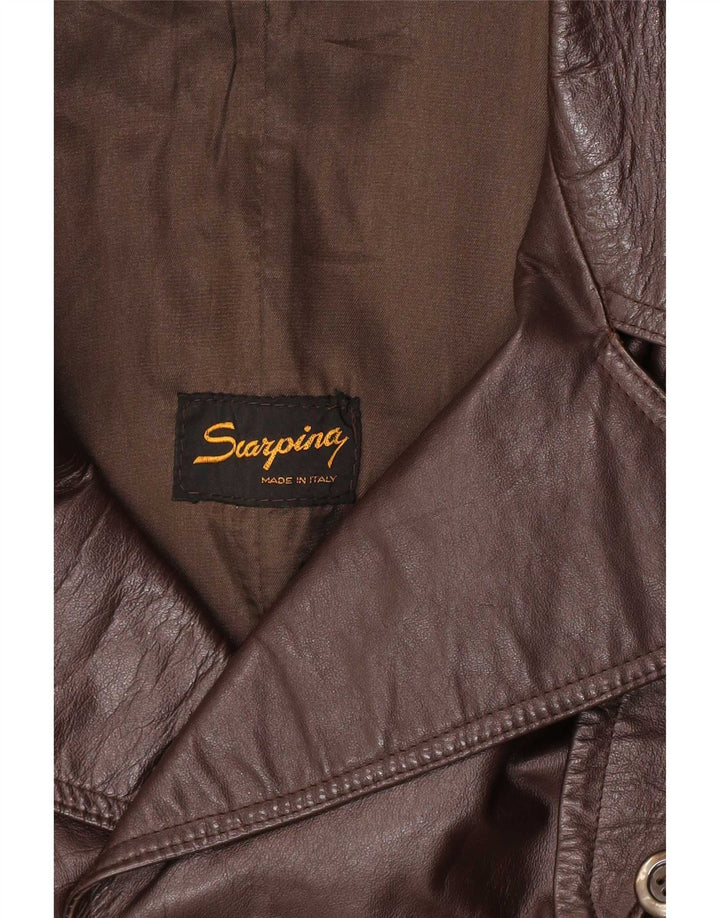 Cappotto doppiopetto in pelle vintage da uomo IT 56 2XL Marrone Classico