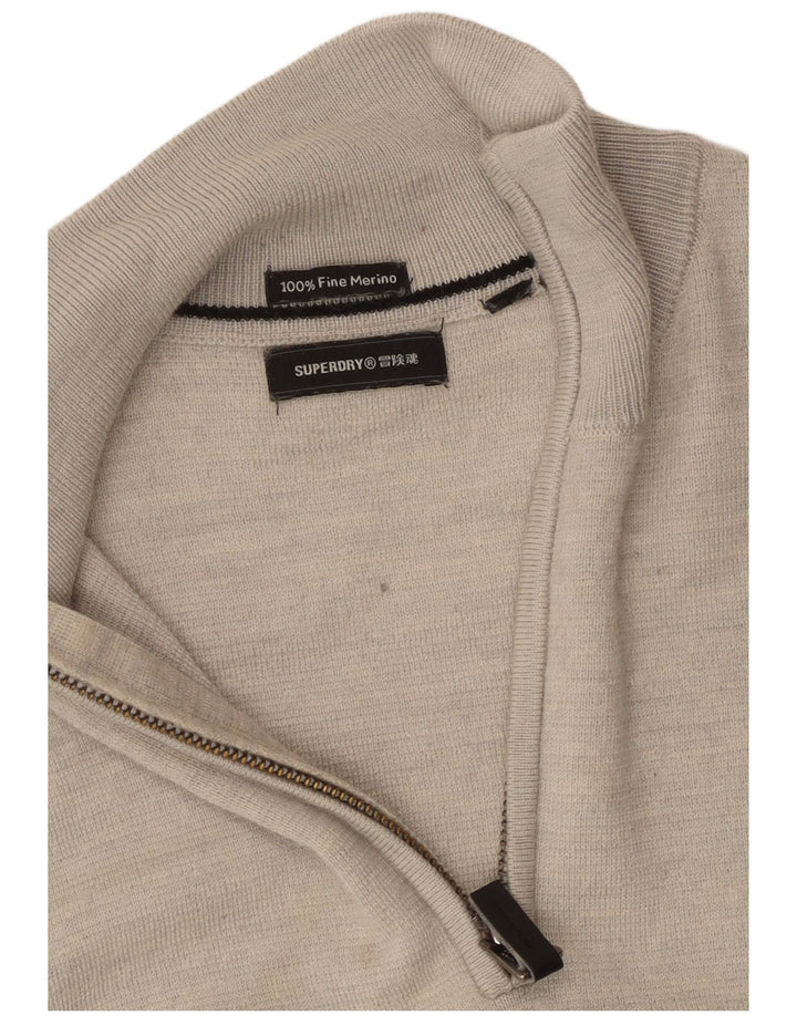 Maglione da uomo con zip e collo SUPERDRY XS in lana grigia