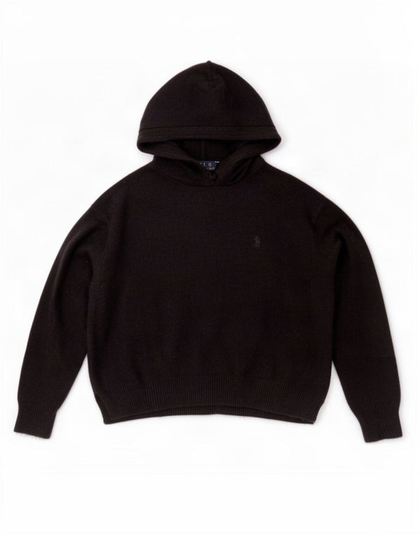 Polo Ralph Lauren Maglione corto con cappuccio da donna UK 14 Lana nera media