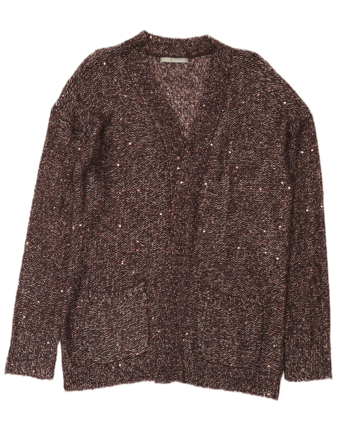 Maglione cardigan aperto da donna Marks & Spencer UK 18 XL poliestere marrone