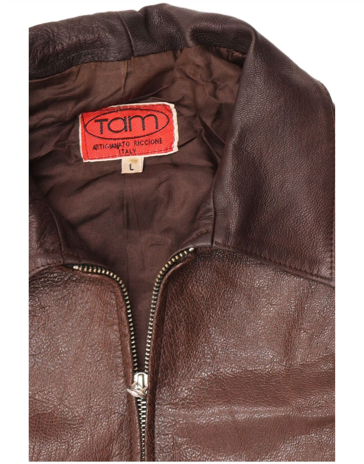 Giacca in pelle vintage da donna UK 14 grande marrone