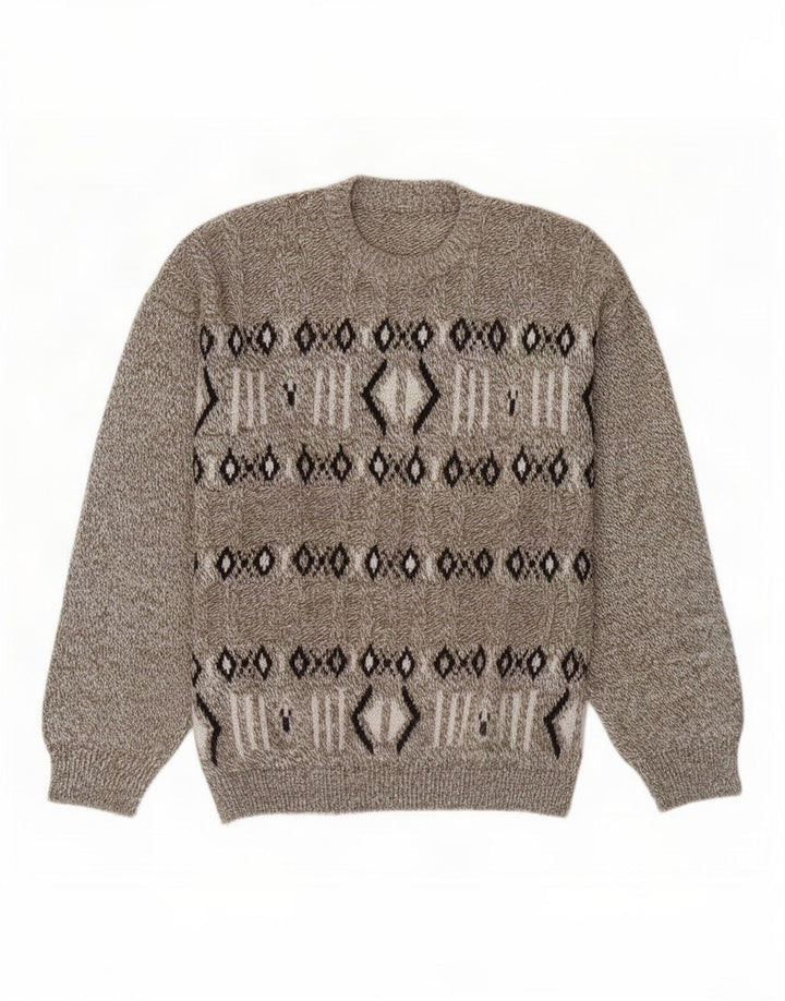 Maglione maglione girocollo da uomo vintage grande grigio geometrico