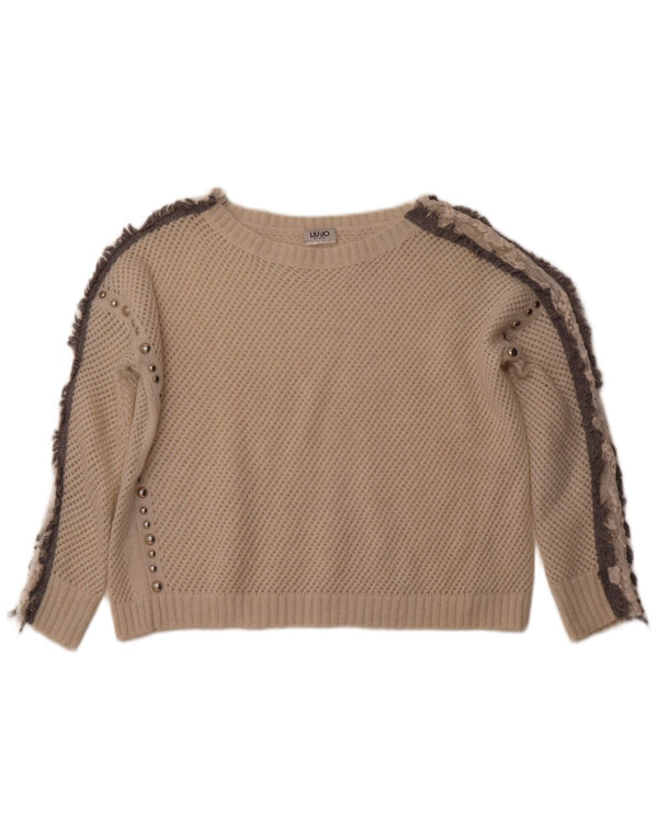 LIU JO Maglione da donna con scollo a barca all'uncinetto corto UK 12 Bianco medio