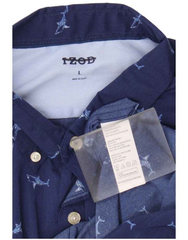 Camicia a maniche corte da uomo con motivo astratto Izod, grande poliestere blu