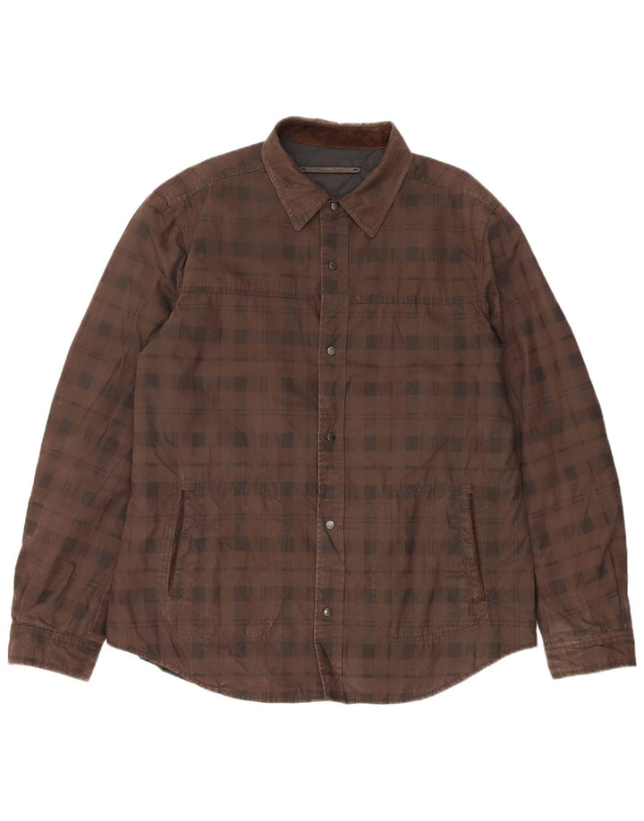 Camicia overshirt da uomo Massimo Dutti reversibile 2XL nylon a quadri marrone