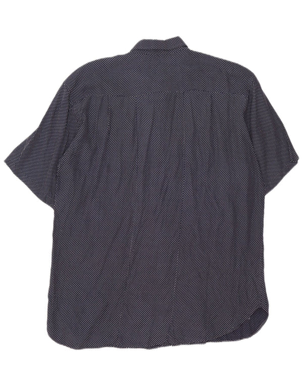 Camicia vintage da uomo a maniche corte in viscosa maculata blu navy medio