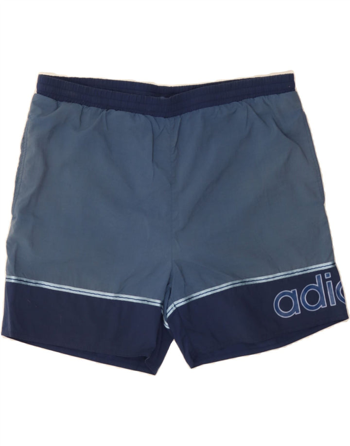 ADIDAS Mens Graphic Swimming Shorts Large  Navy Blue Colourblock Polyamide Vintage Adidas and Second-Hand Adidas from Messina Hembry 