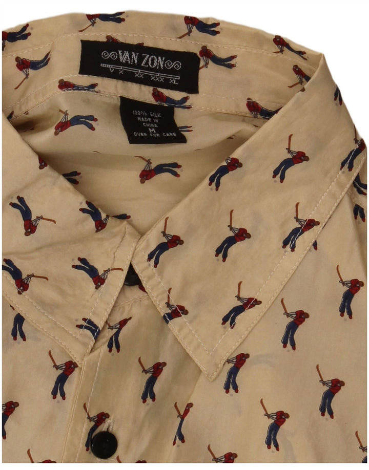 Camicia a maniche corte da golf da uomo con motivo astratto VAN ZON Seta beige medio