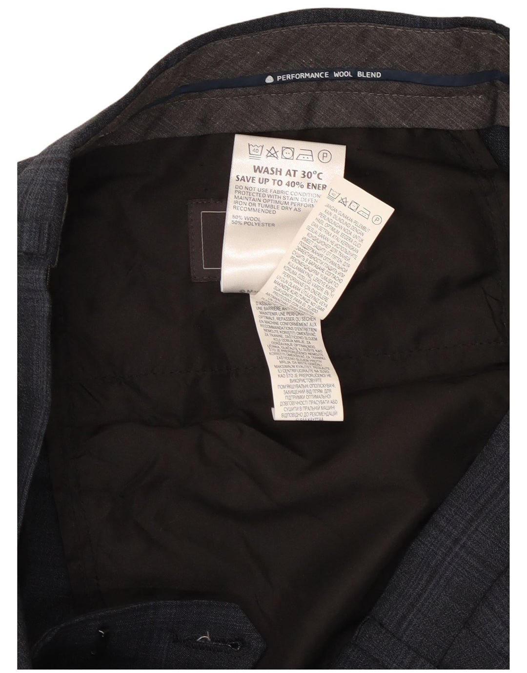Pantaloni da abito su misura da uomo Marks & Spencer W32 L33 blu navy a quadri