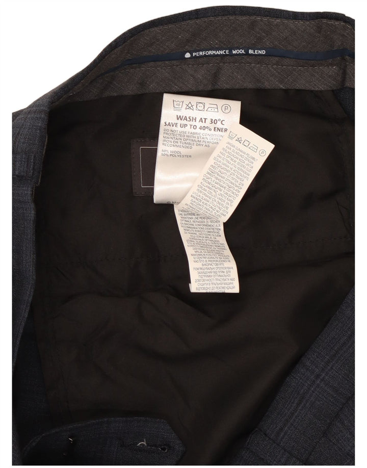 Pantaloni da abito su misura da uomo Marks & Spencer W32 L33 blu navy a quadri
