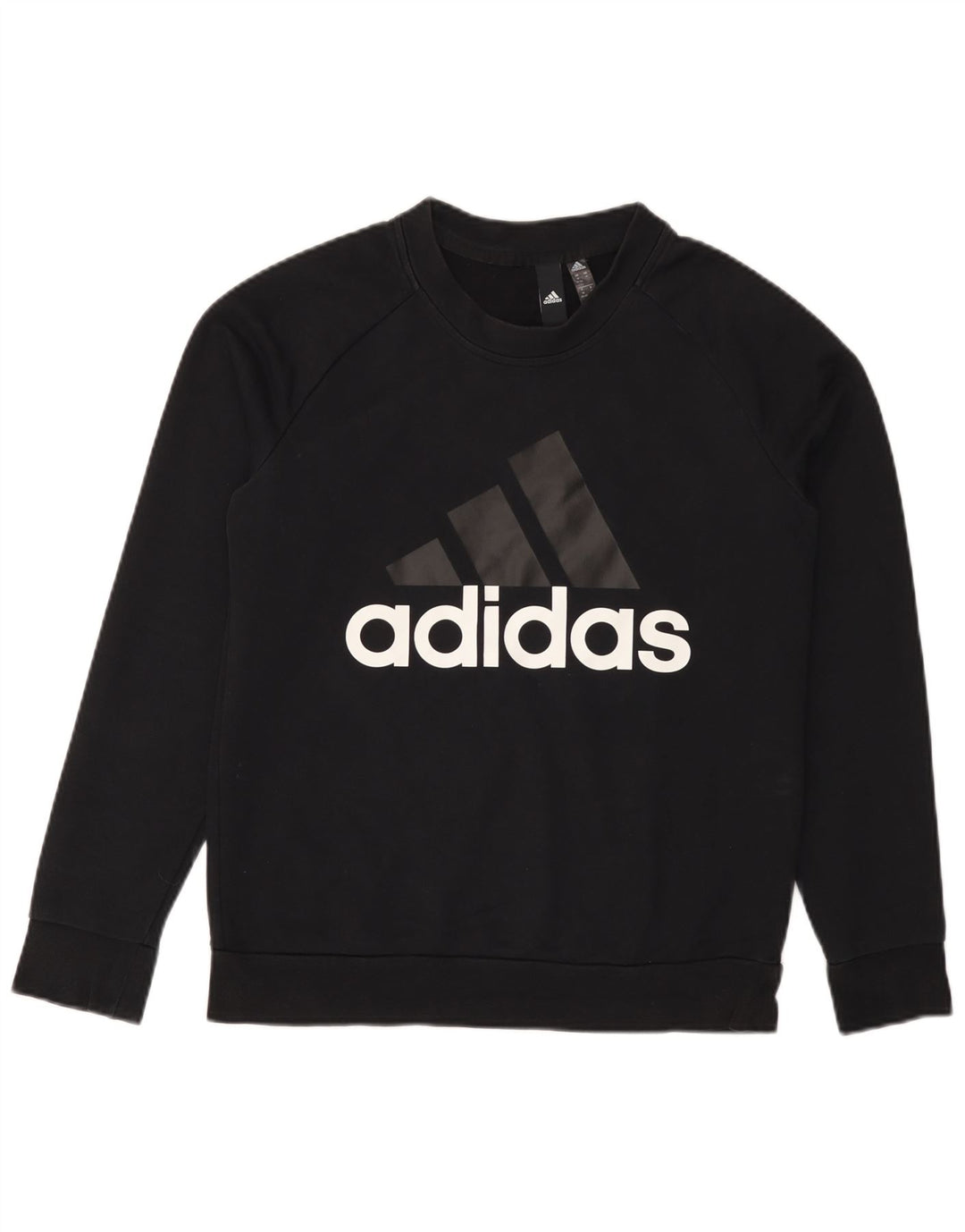 Felpa grafica da donna ADIDAS maglione UK 12/14 cotone nero medio