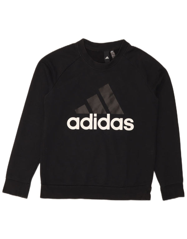 Felpa grafica da donna ADIDAS maglione UK 12/14 cotone nero medio
