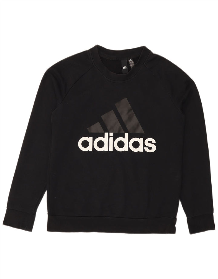 Felpa grafica da donna ADIDAS maglione UK 12/14 cotone nero medio