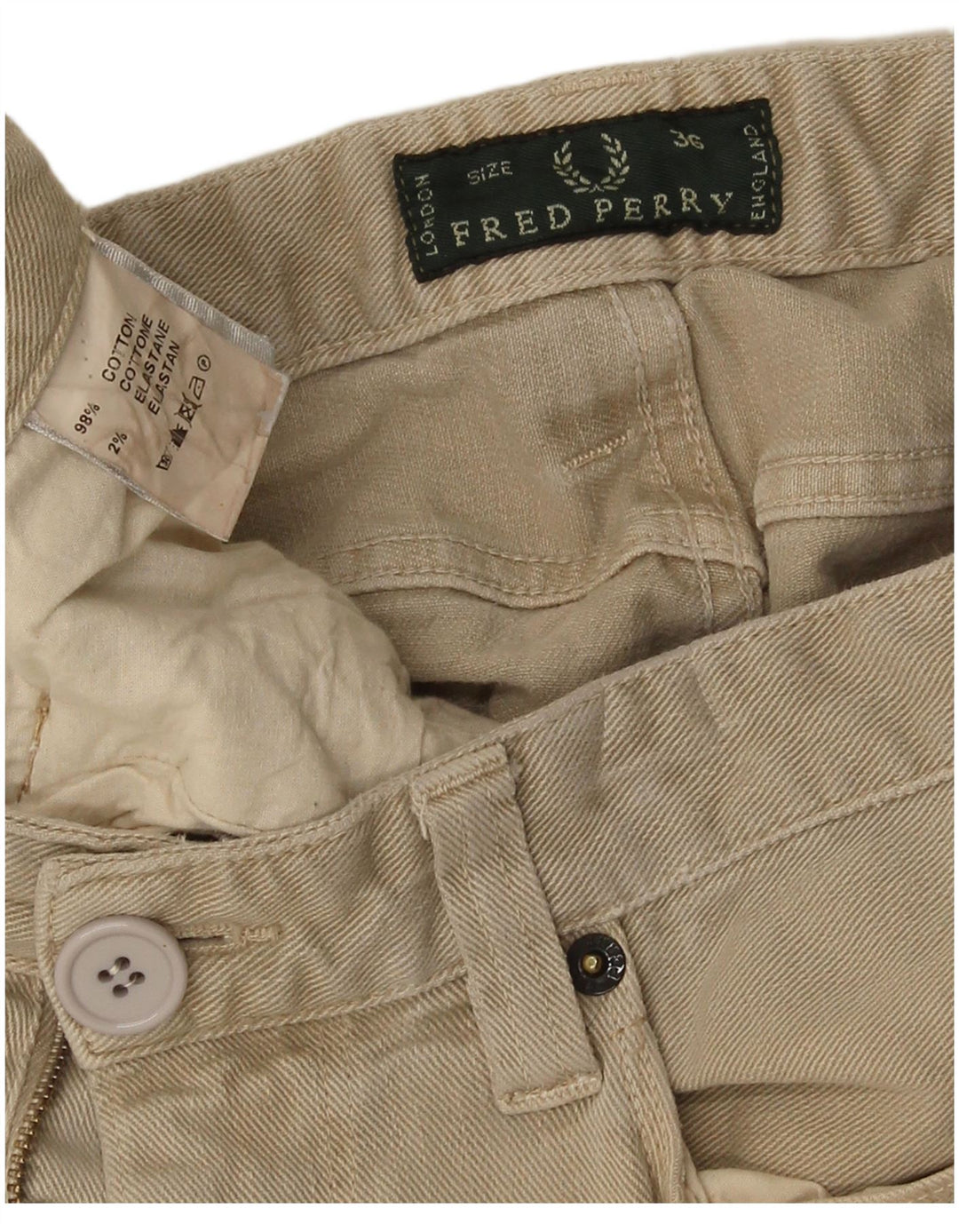 Jeans skinny da uomo Fred Perry W36 L32 cotone beige