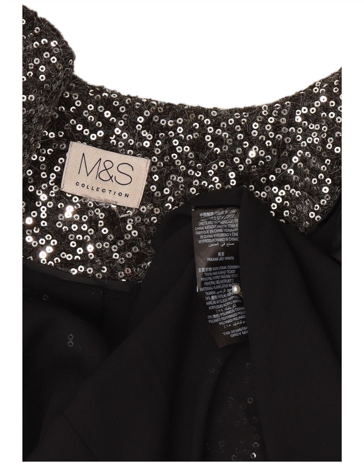 Giacca blazer con paillettes full zip da donna Marks & Spencer UK 14 argento medio