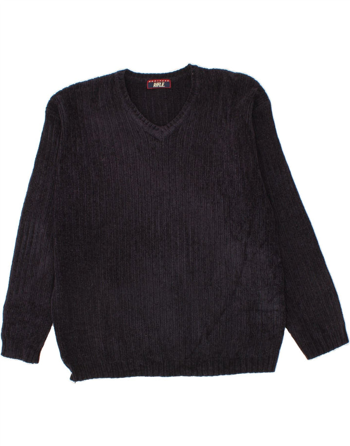 RIFLE Mens V-Neck Jumper Sweater XL Navy Blue Acrylic Vintage Rifle and Second-Hand Rifle from Messina Hembry 