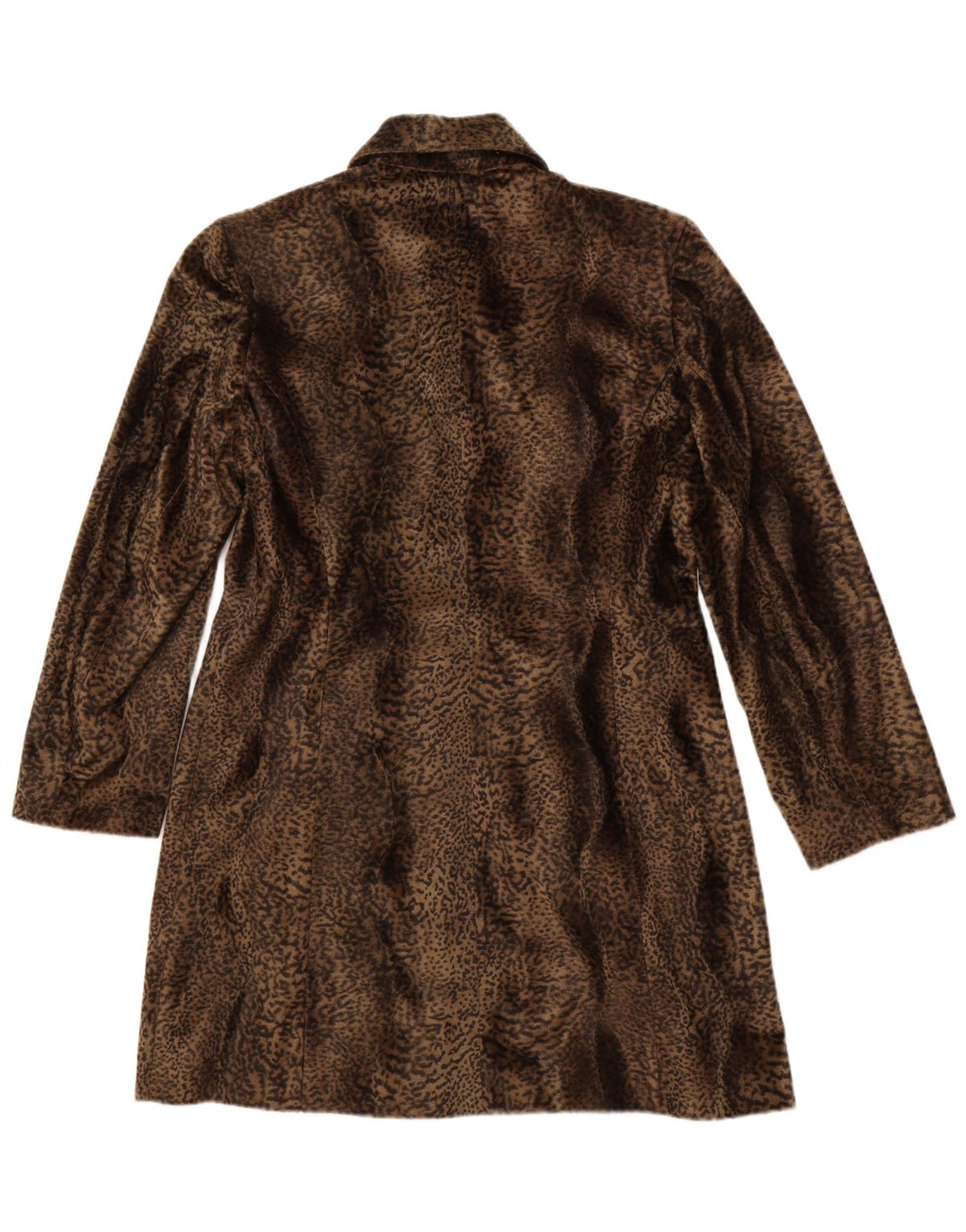 Soprabito da donna in pelliccia sintetica VINTAGE UK 14 Poliestere con stampa animalier marrone medio