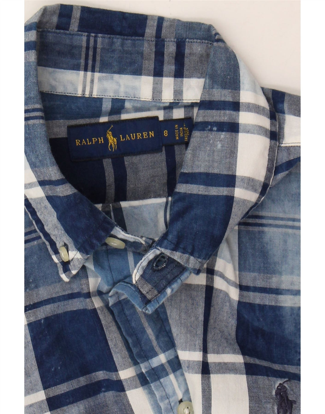 RALPH LAUREN Womens Shirt US 8 Medium Blue Check Vintage Ralph Lauren and Second-Hand Ralph Lauren from Messina Hembry 
