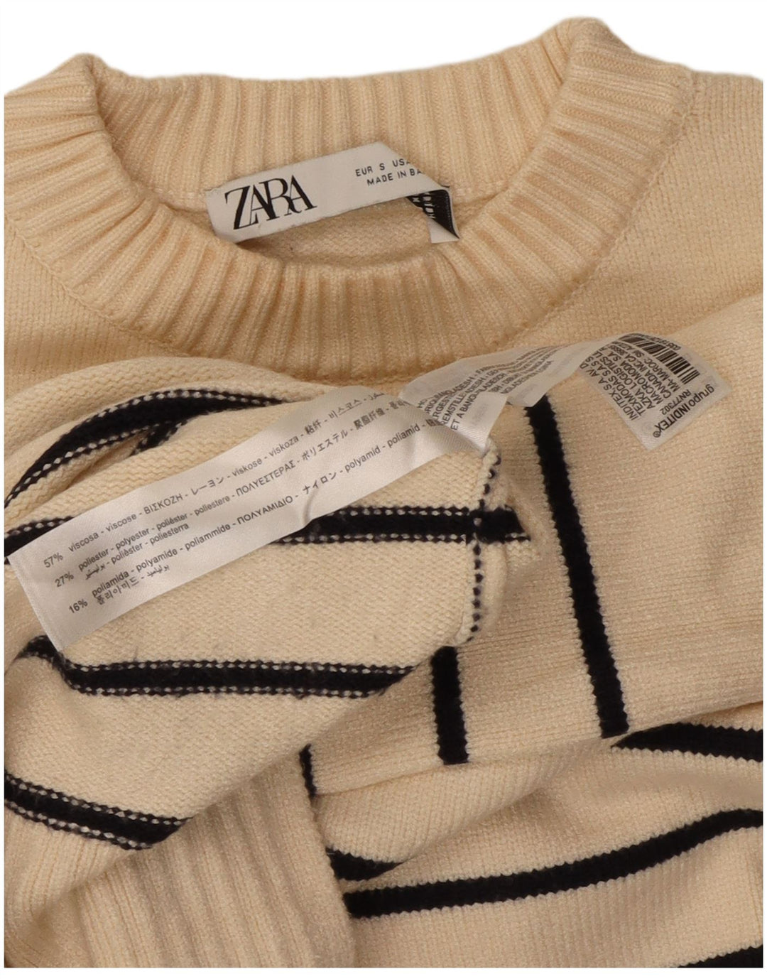 Maglione girocollo oversize da donna Zara UK 10 piccolo a righe beige