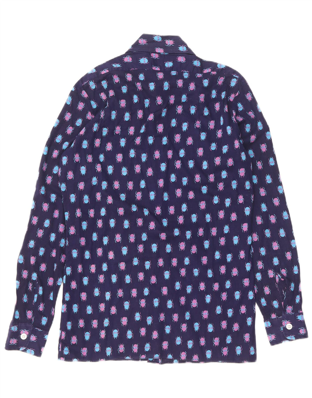 Camicia vintage da uomo con motivo astratto taglia 37 piccola in cotone blu navy
