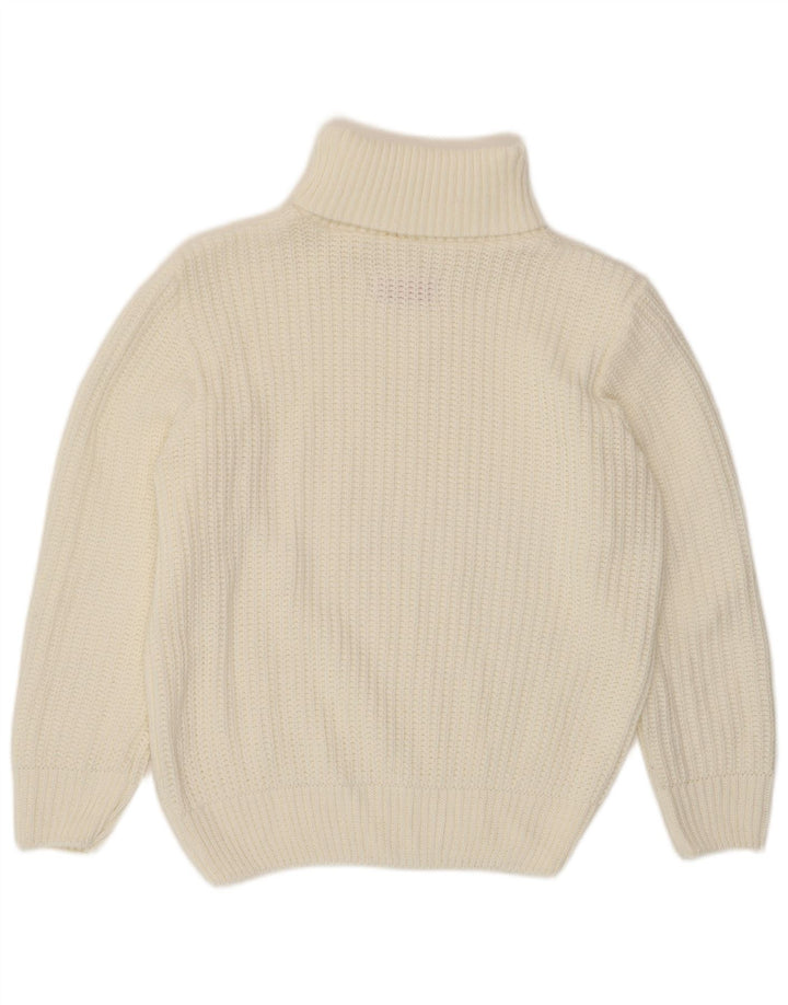 Maglione maglione vintage da donna con collo alto UK 14 grande viscosa bianca