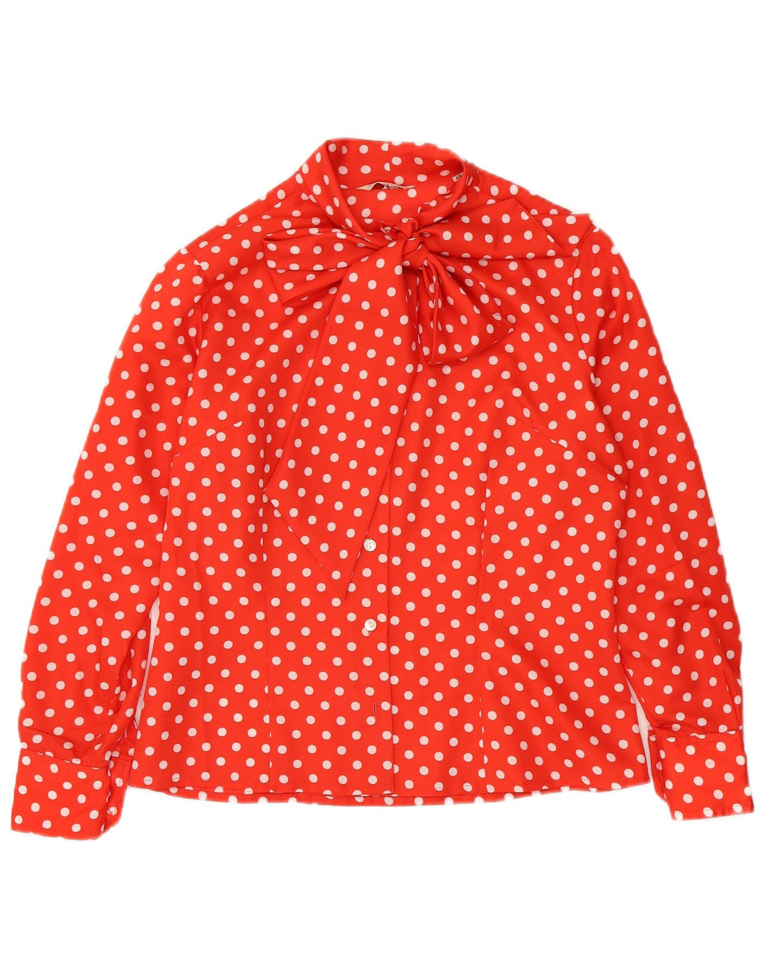 Camicetta da donna vintage con cravatta sul davanti IT 48 XL a pois rossi