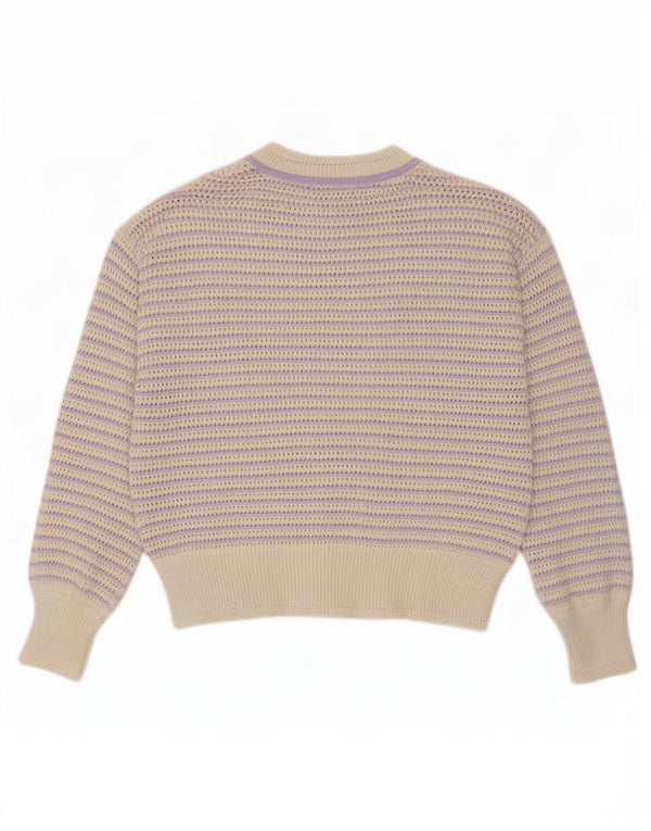 Maglione maglione girocollo da donna Marks & Spencer UK 14 a righe viola medio
