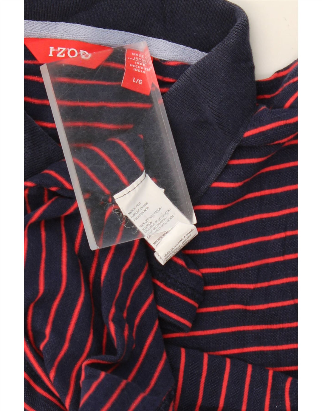 IZOD Mens Polo Shirt Large Navy Blue Striped Cotton Vintage Izod and Second-Hand Izod from Messina Hembry 
