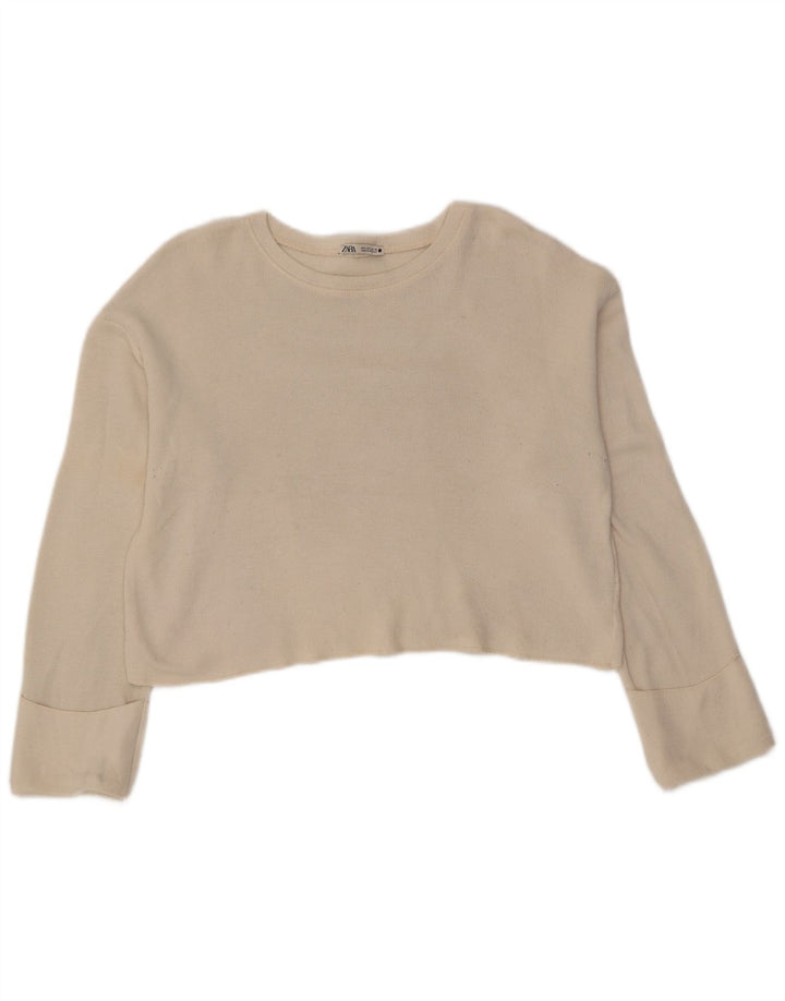 Top corto oversize da donna Zara a maniche lunghe UK 10 piccolo in viscosa bianca