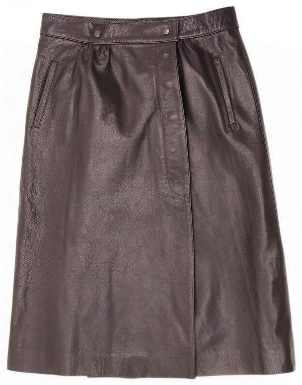 Gonna vintage in pelle avvolgente da donna W28 media nera