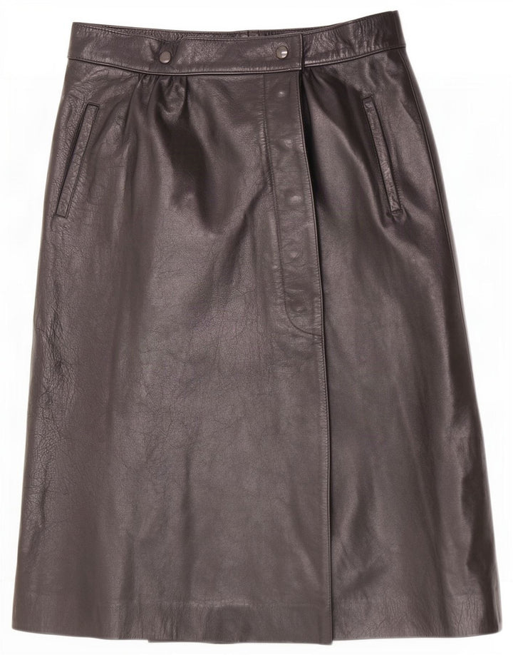 Gonna vintage in pelle avvolgente da donna W28 media nera