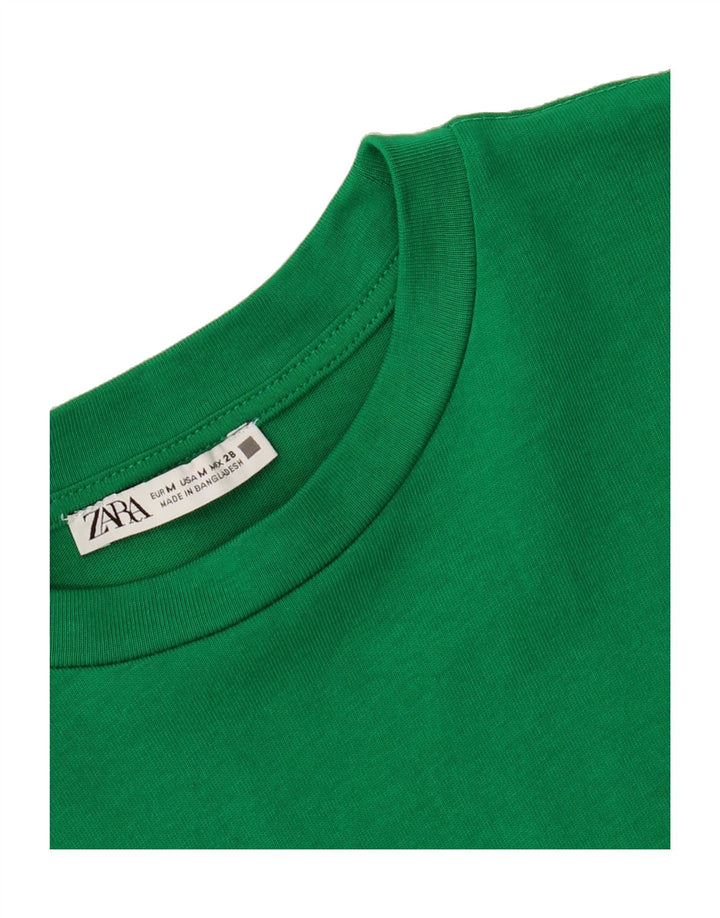 ZARA Womens Oversized Crop T-Shirt Top UK 14 Medium Green Cotton Vintage Zara and Second-Hand Zara from Messina Hembry 