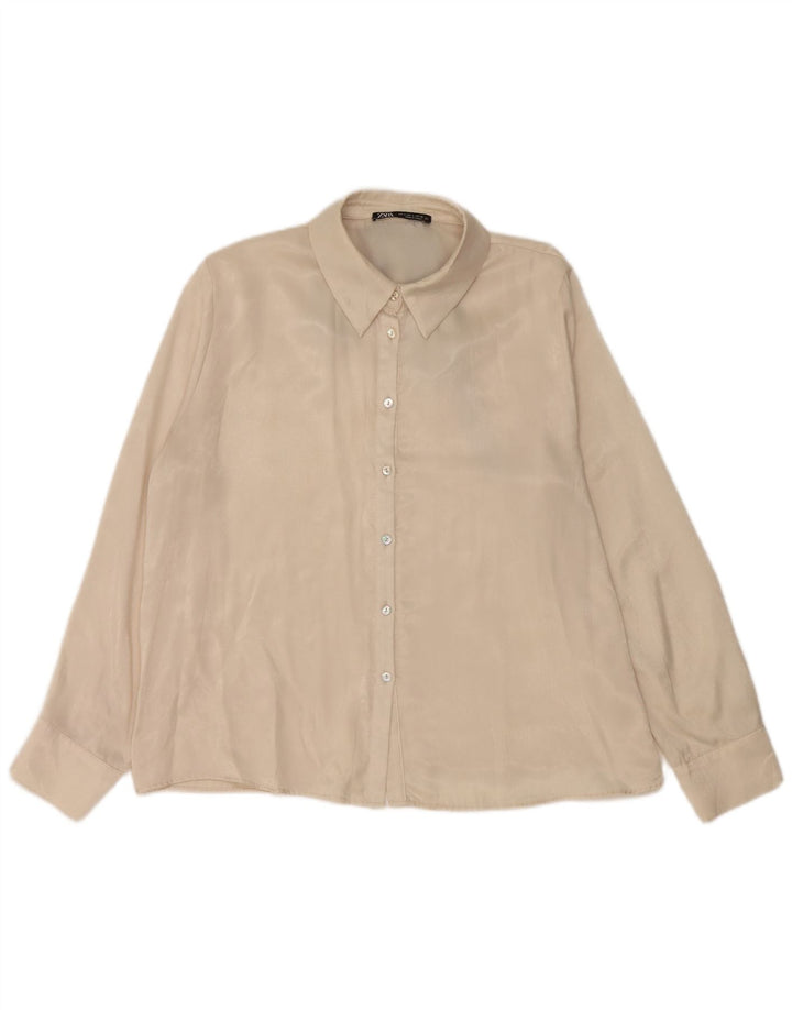Camicia da donna Zara UK 16 Large in poliestere bianco sporco