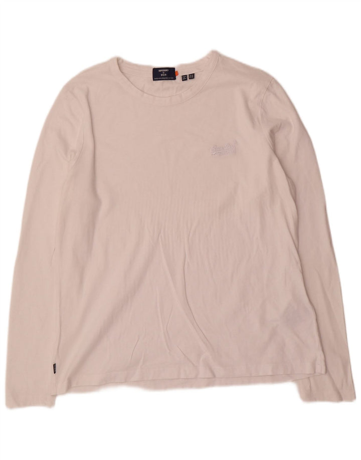 Top da donna a maniche lunghe Superdry UK 14 grande cotone bianco