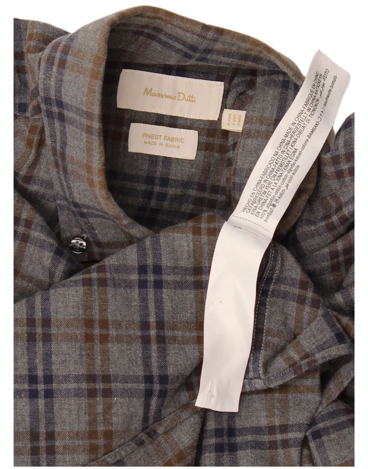 Massimo Dutti Camicia da uomo in flanella di cotone a quadri grigi grandi Halloween