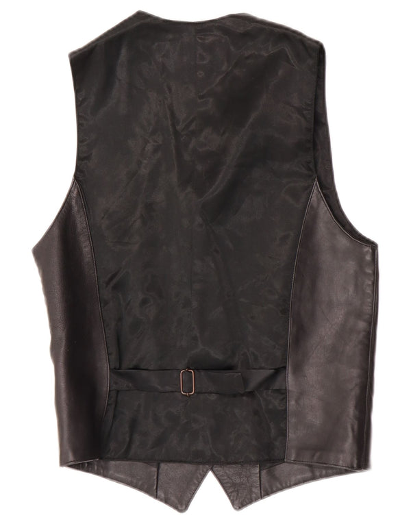 Gilet in pelle da donna vintage UK 10 Piccola pelle nera con stampa animalier