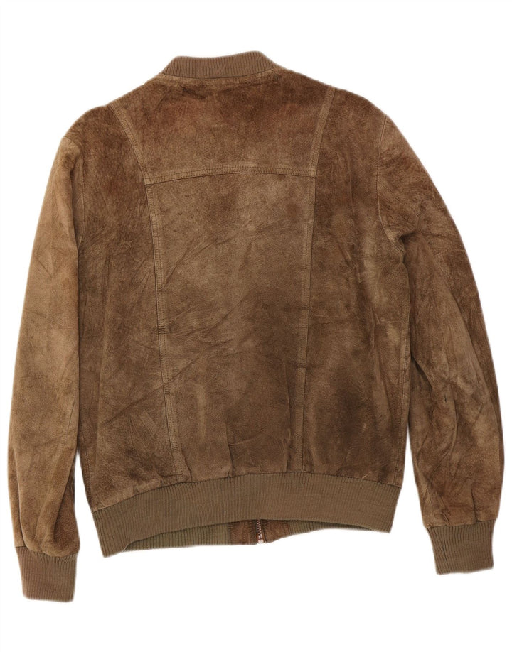 Giubbotto bomber vintage in pelle scamosciata da donna IT 50 XL in pelle kaki