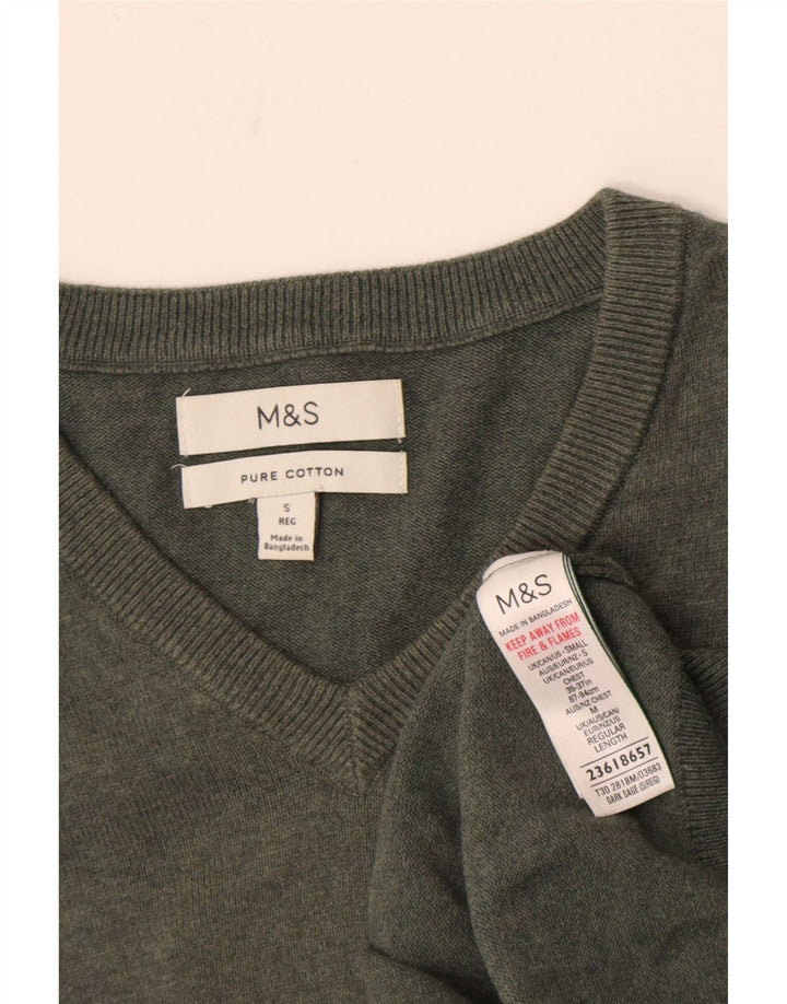 Maglione da uomo con scollo a V Marks & Spencer piccolo in cotone kaki