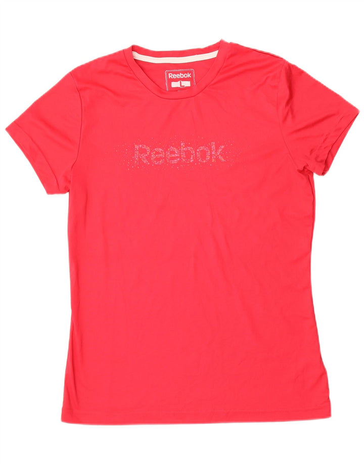 Reebok T-shirt grafica da donna Top UK 14 Large Rosa Poliestere