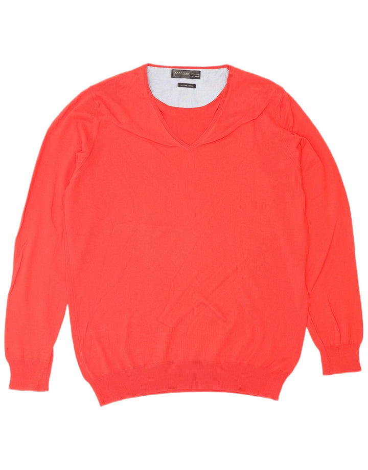 Maglione ZARA da uomo con scollo a V grande in cotone rosso