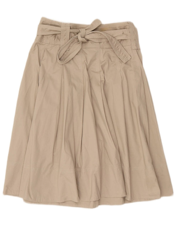 Zara Womens Pleated A-Line Skirt Medium W28  Beige Cotton