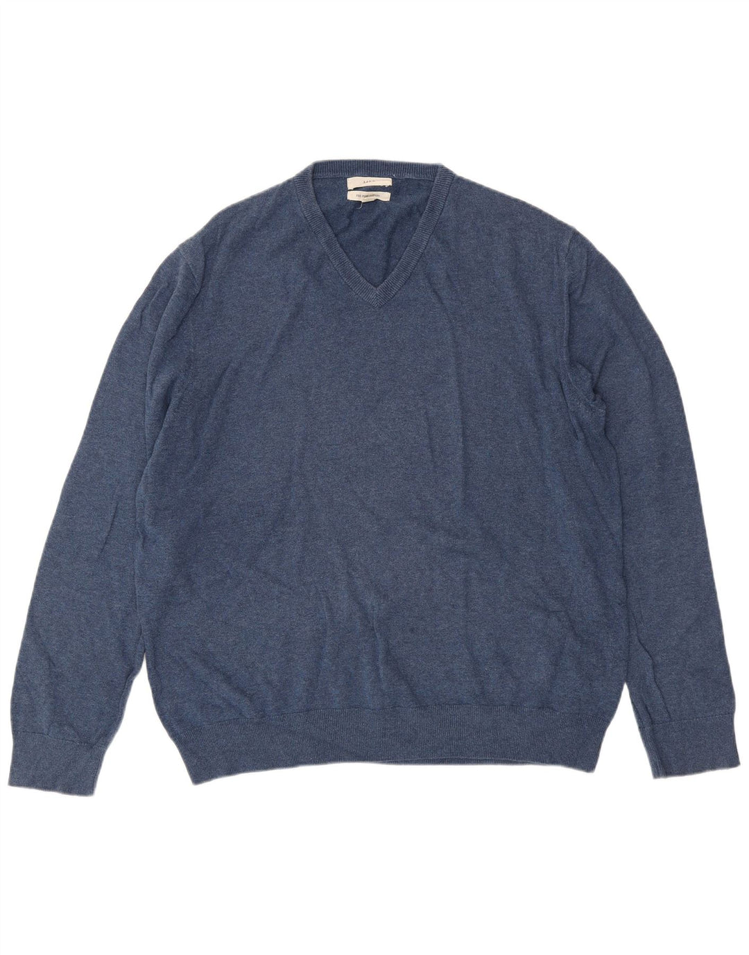 MARKS & SPENCER Mens V-Neck Jumper Sweater 2XL Blue Cotton