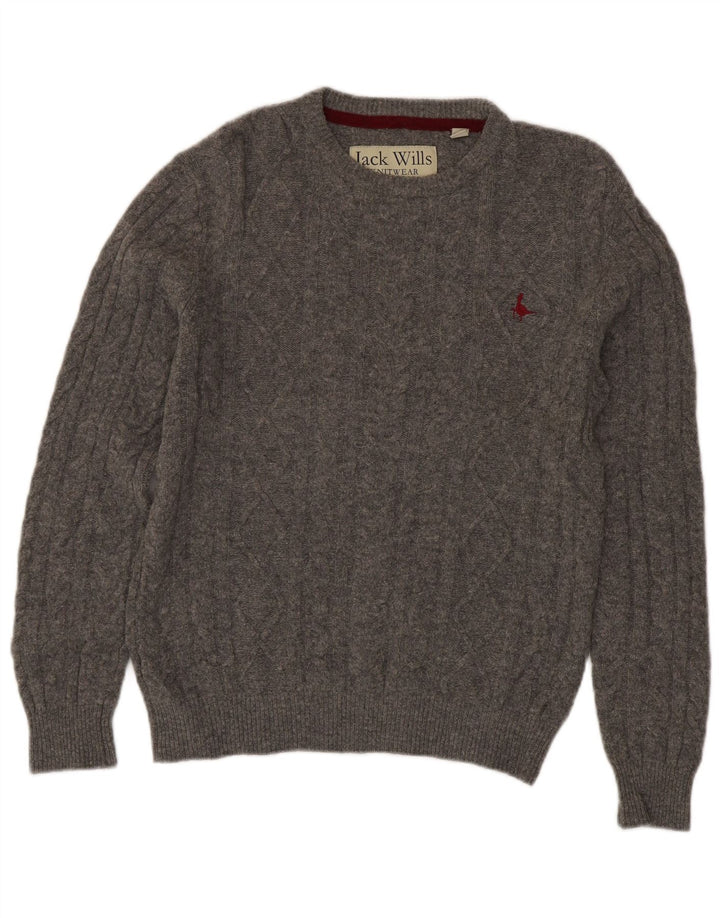 Maglione maglione girocollo da uomo Jack Wills piccolo in lana merino grigia