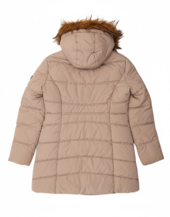 TOMMY HILFIGER Womens Oversized Hooded Padded Coat UK 10 Small Beige